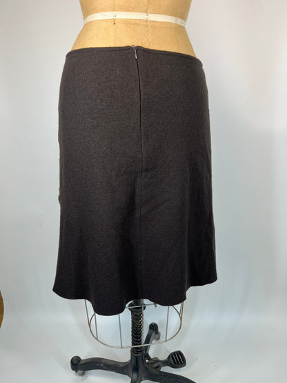 Paid Asymmetric Skirt With Contrast Stitching and Button Detail