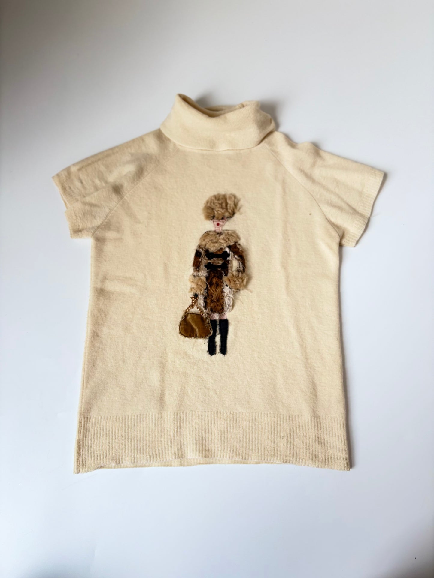 Mixed Media Sweater with Woman Carrying Purse