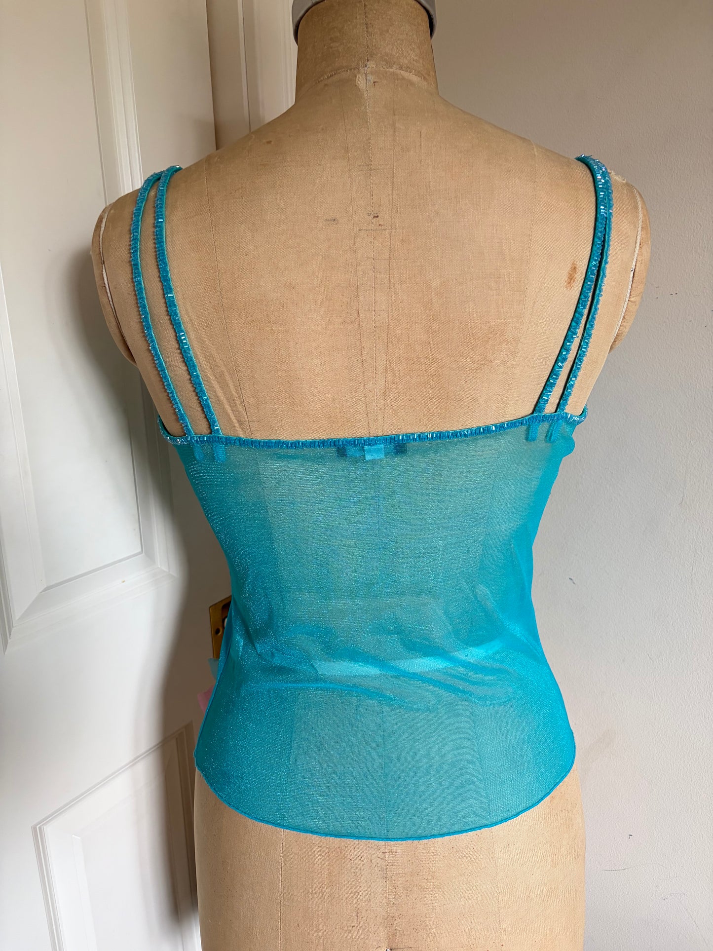 Euro Mesh Beaded Floral Appliqué Tank