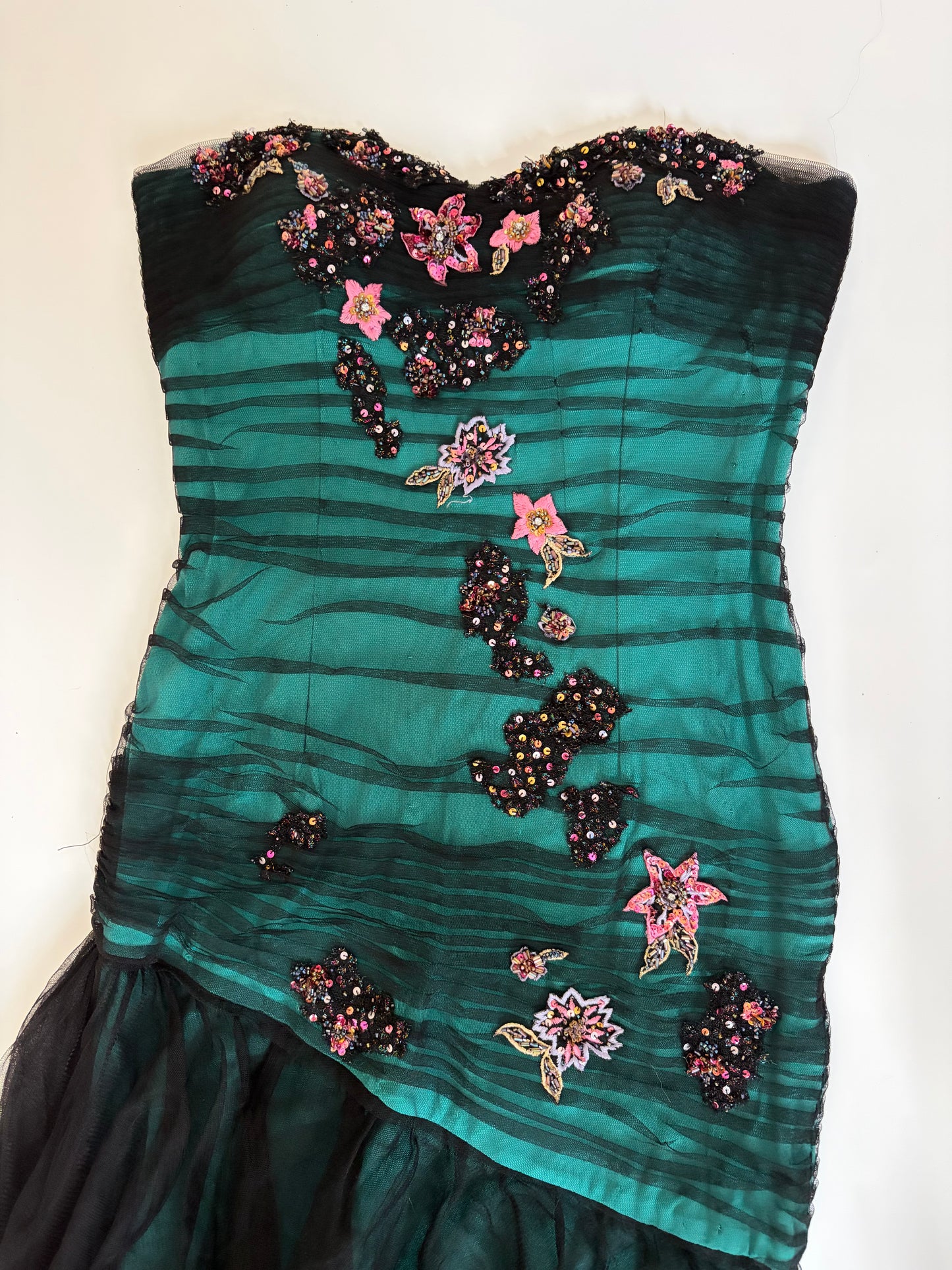 Euro Tulle Formal Dress with Floral Appliques