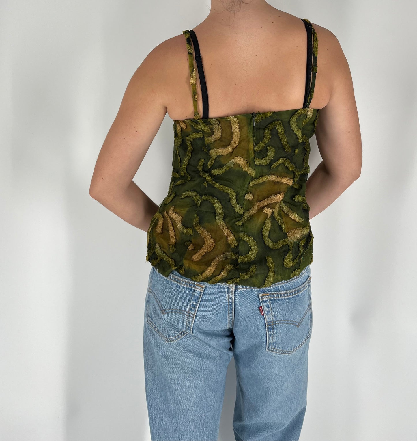 Abstract Textured Swirl Print Tank With Spaghetti Straps and Unique Fading