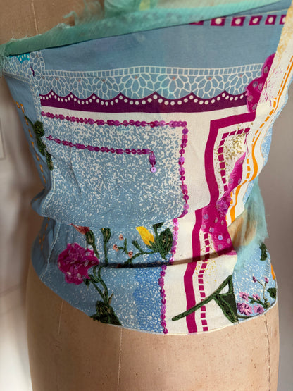 Made in Spain One of A Kind Patchwork Tank with Silk and Sequins