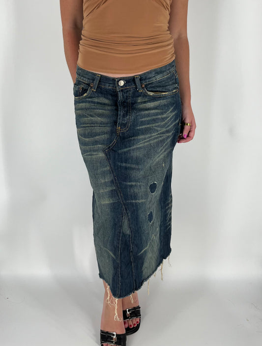 Distressed Denim Levi’s Skirt With Fading and Reworked Accents
