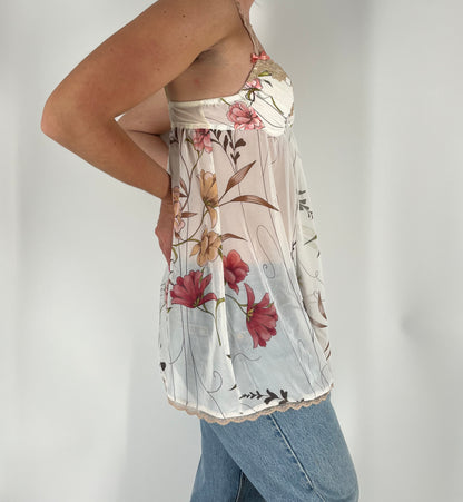 Floral Babydoll Top With Lace Accents
