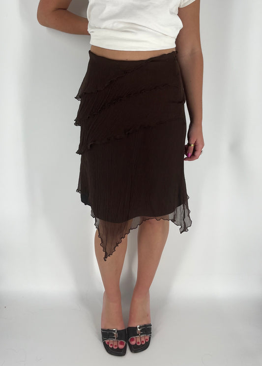 100% Silk Layered Skirt With Asymmetrical Hem
