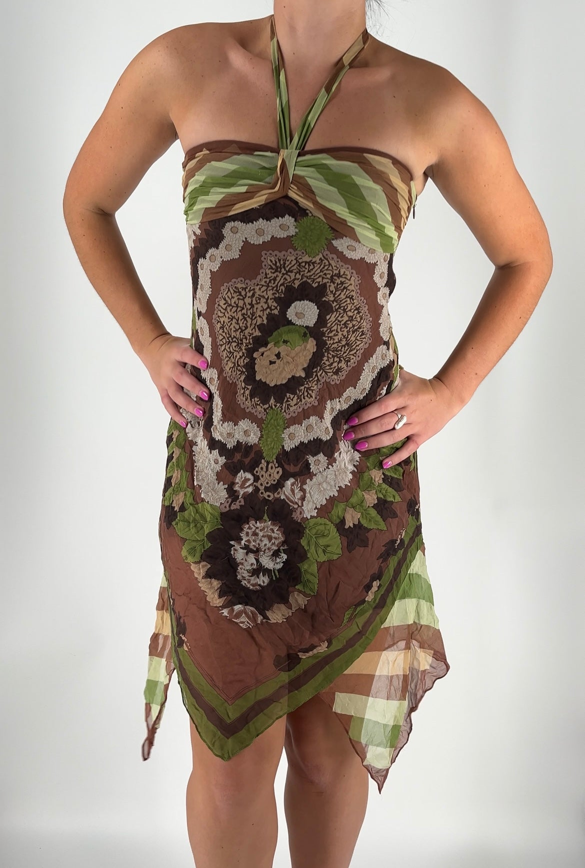 100% Silk Abstract Earthy Toned Dress