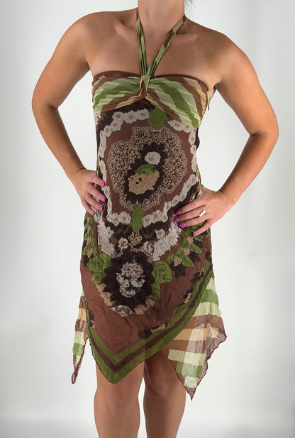 100% Silk Abstract Earthy Toned Dress