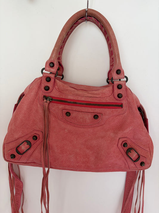 Pink Balenciaga Bag - Leather Agneau Classic Hardware Town Grenadine (Crossbody Strap included)