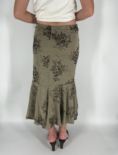 Handmade One-of-a-Kind Ruffle Mermaid Skirt With Beaded Flowers and Glitter