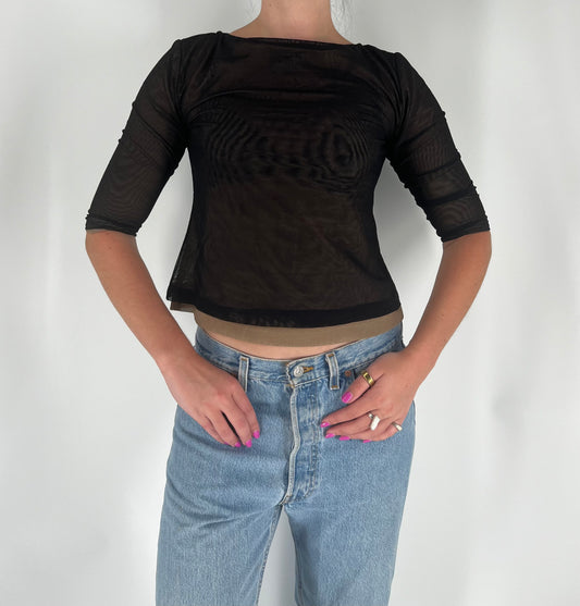 Double Lined Mesh Top With Half Sleeves