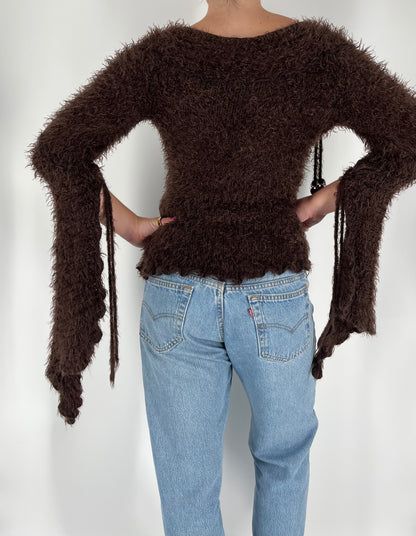 Made in France Rare Zone Bleue Sweater With Rosette, Flare Sleeves, Coin Accents and Illusion Lace Cami Underneath