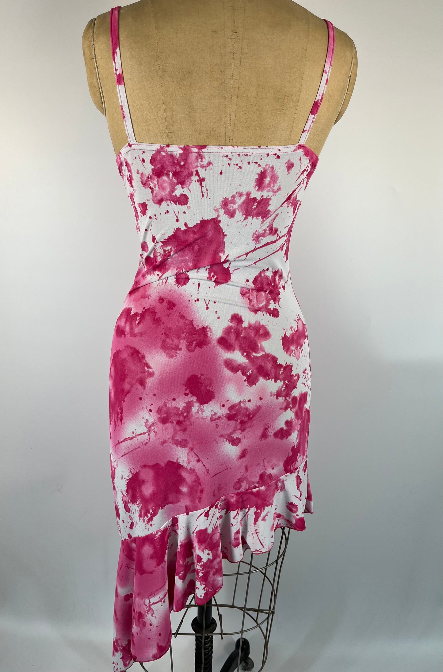 Tie Dye Dress With Asymmetrical Ruffle Trim