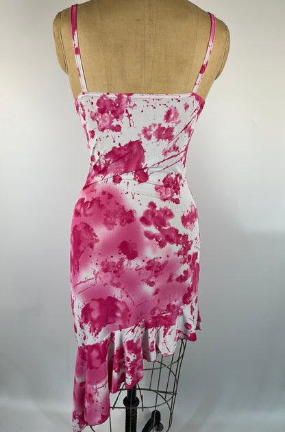 Tie Dye Dress With Asymmetrical Ruffle Trim