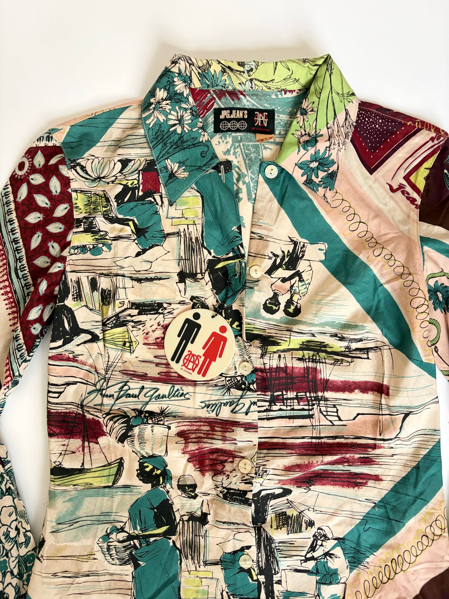 Deadstock Jean Paul Gaultier (JPG JEANS) Asymmetrical Sleeve Paris Button Up Shirt Made in Italy 100% Cotton