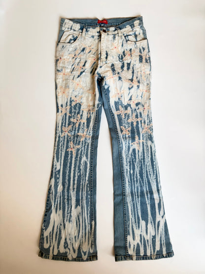 Euro Bleached Jeans with Sequins and Lace Appliques