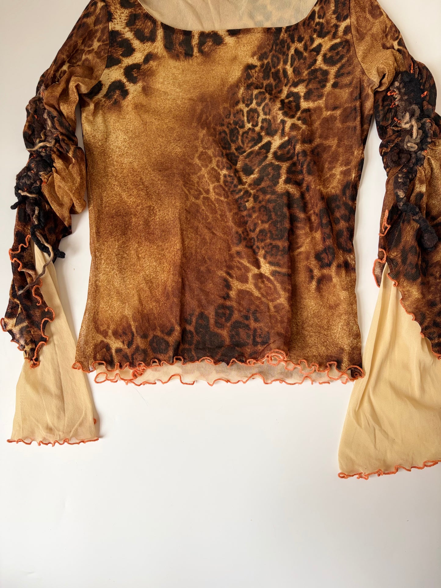Made in Italy Mesh Cheetah Print Long Sleeve with Unique Sleeve Accents