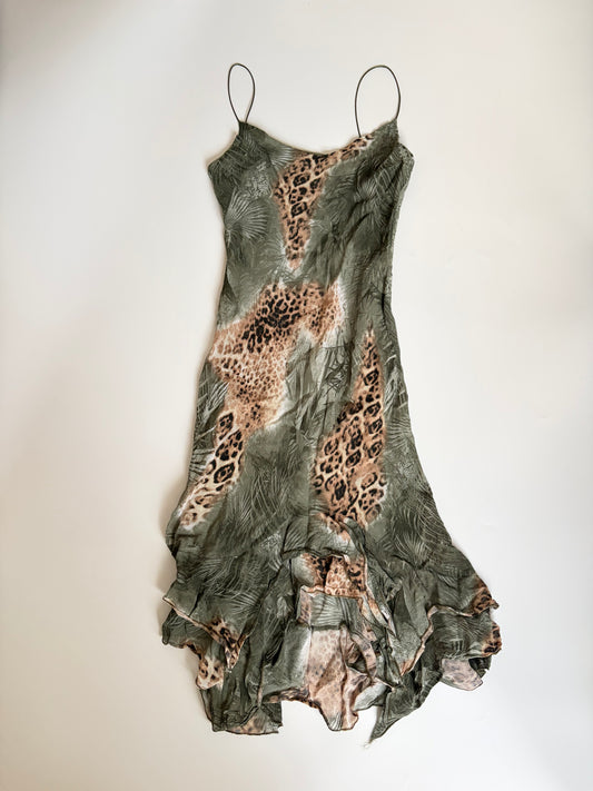 Euro Made in France Leopard Print Dress with Ruffle Hem