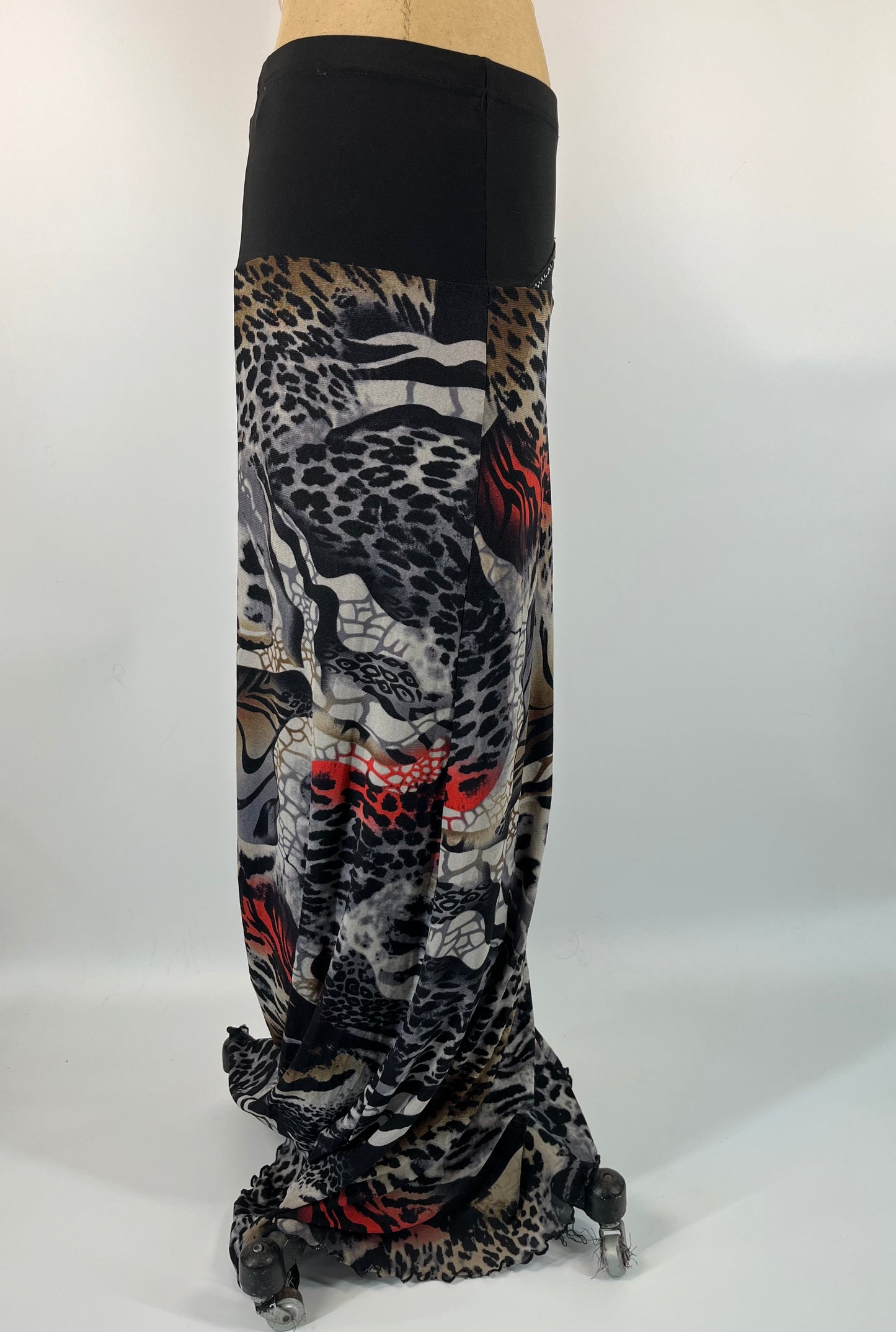 Abstract Cheetah Print Maxi Skirt With Rosette