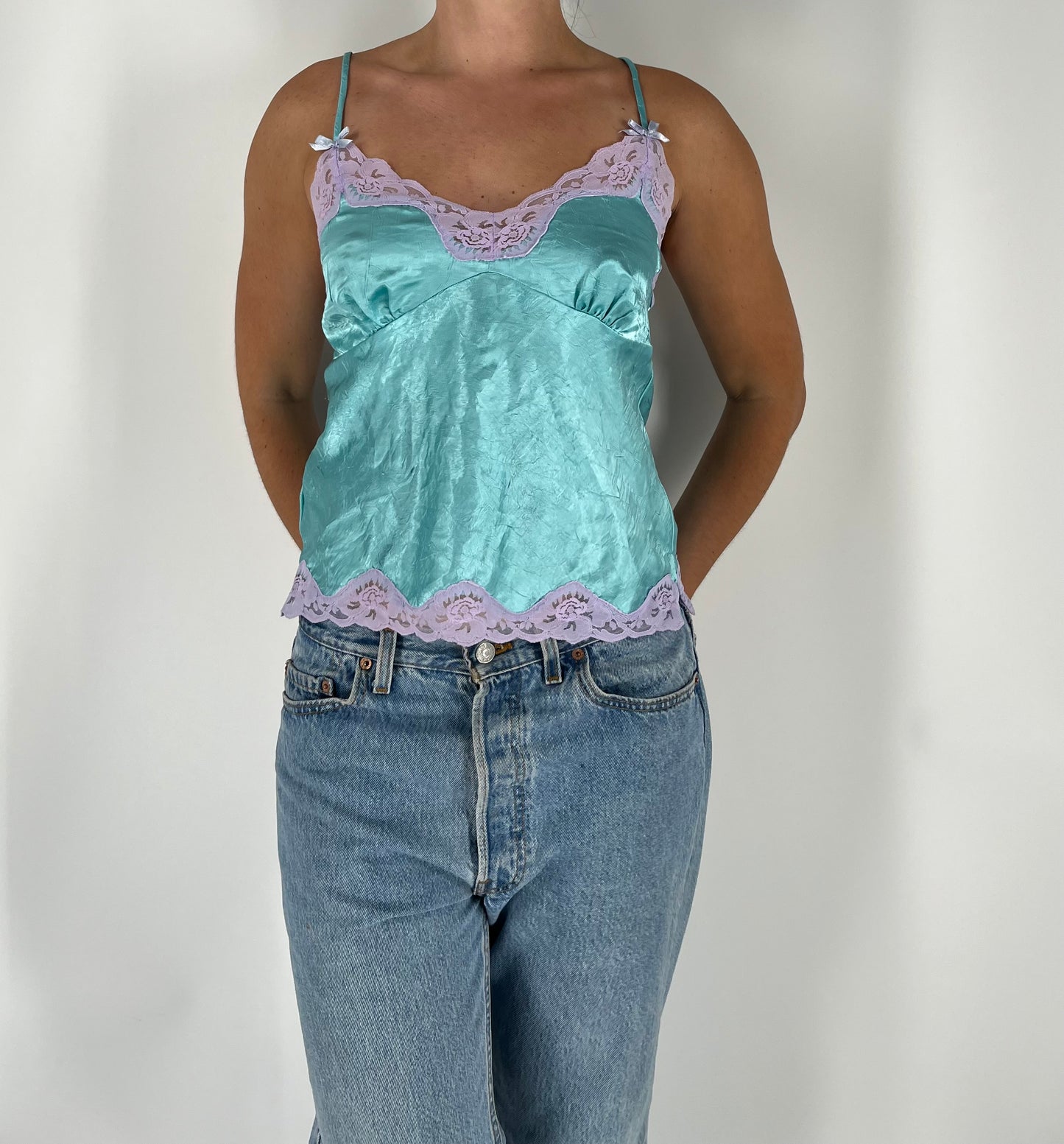 Cotton Candy Colored Satin Lace Cami
