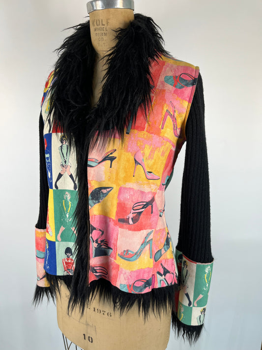 Pop Art Print Fur Sweater Jacket