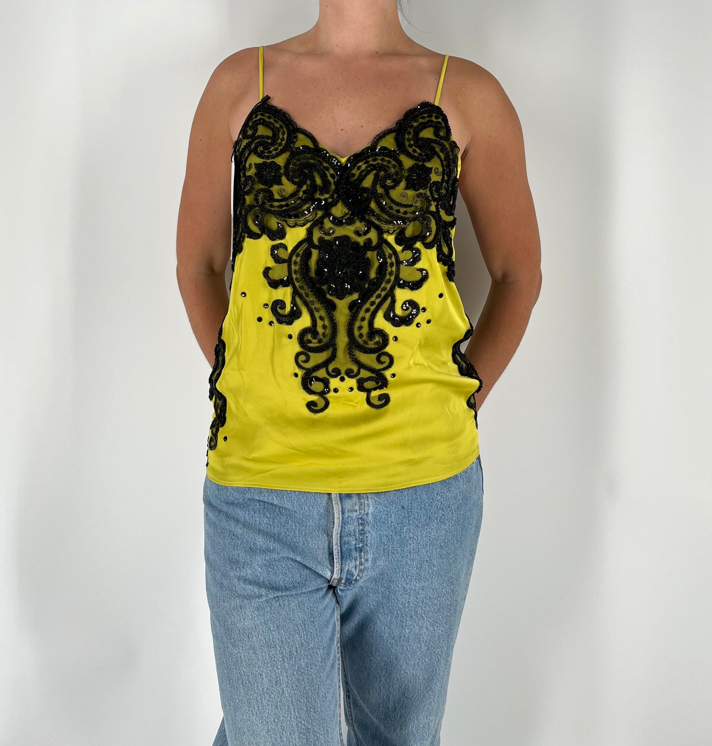 100% Silk Handmade Tank With Appliqués and Gems