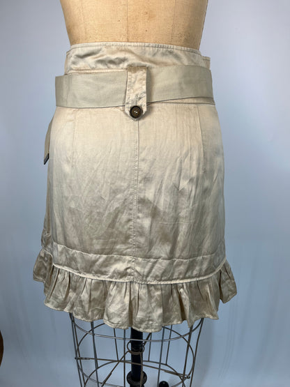 Satin Button Up Skirt with Ruffles and Adjustable Belt