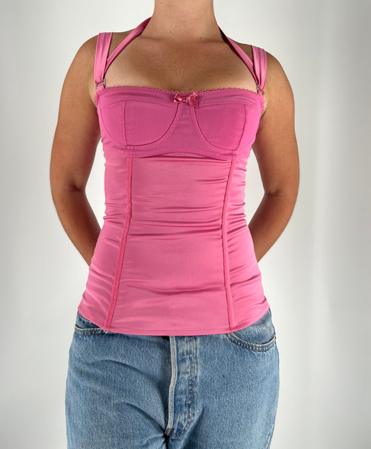 Made in Italy Satin Corset with Romantic Neckline