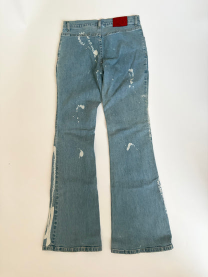 Euro Bleached Jeans with Sequins and Lace Appliques