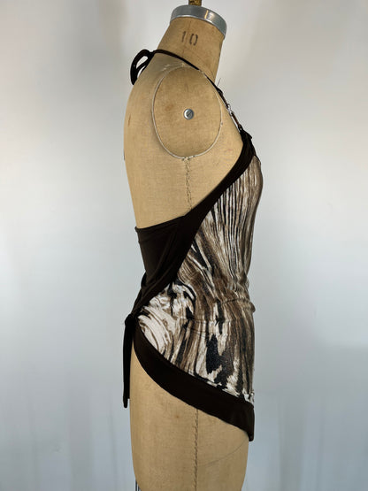 Animal Print Halter Top With O-Ring Accents