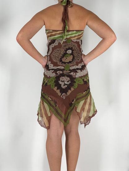 100% Silk Abstract Earthy Toned Dress