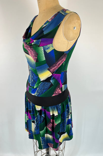 Graphic Print Cowl Neck Mini Dress