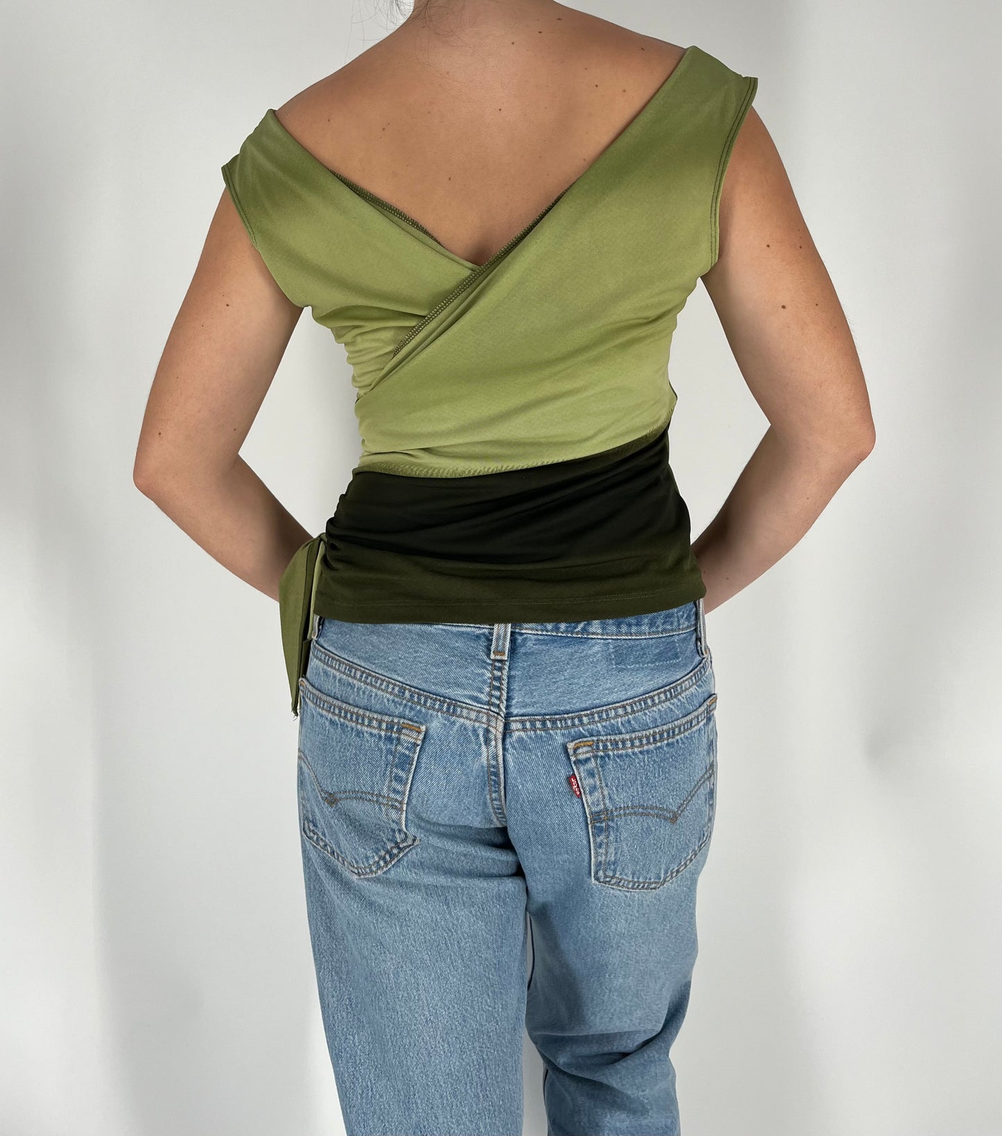 Green Ombré Top With Side Tie Accent