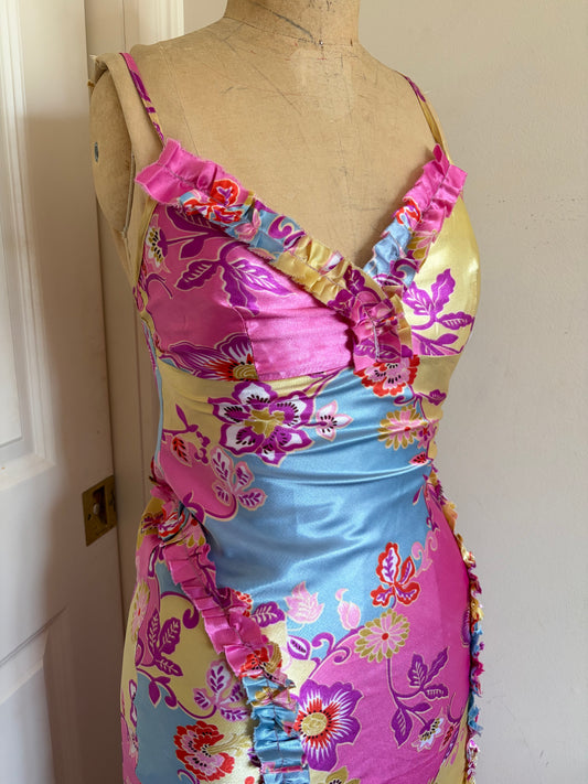 Euro Satin Midi Dress with Ruffles