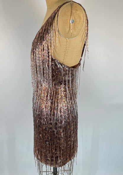 Mandalay Designs Beaded Fringe Dress With Sequin Cheetah
