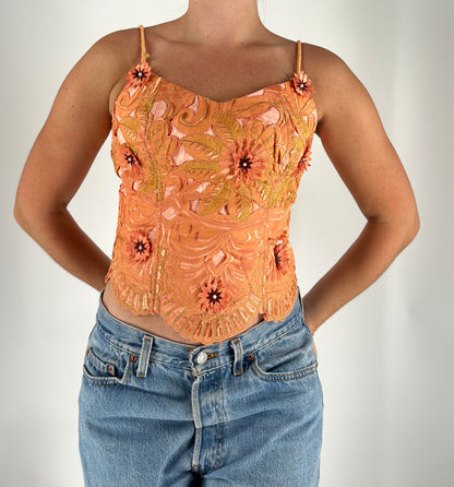Handmade Floral Tank Top With Appliques