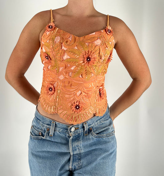 Handmade Floral Tank Top With Appliques