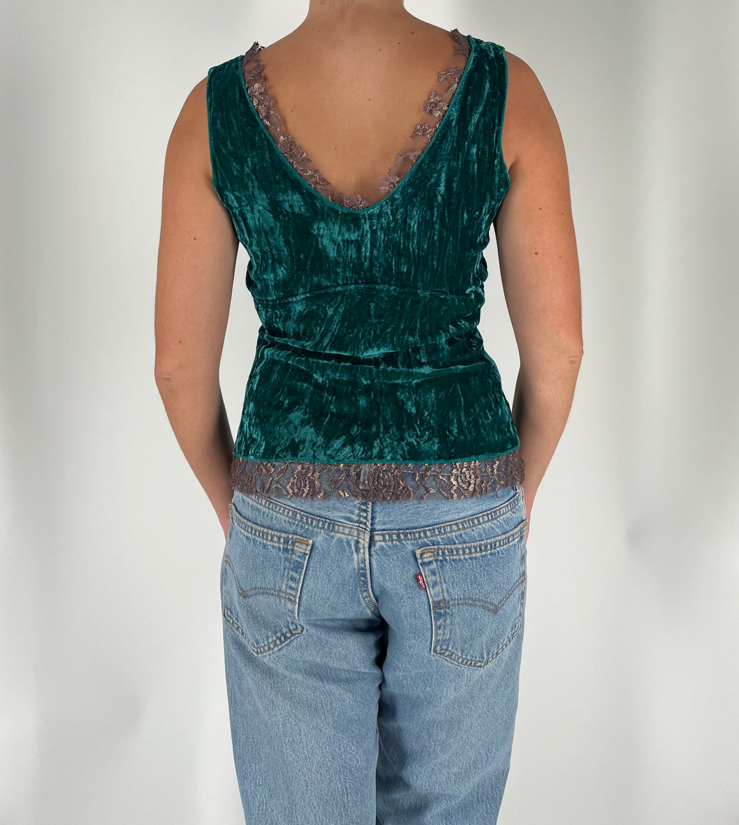Velvet-Style Tank With Lace Trim