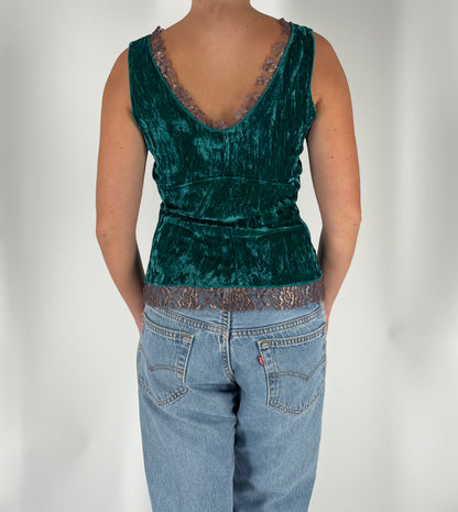 Velvet-Style Tank With Lace Trim