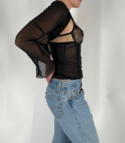 Black Mesh Corset With Matching Bell Sleeve Bolero