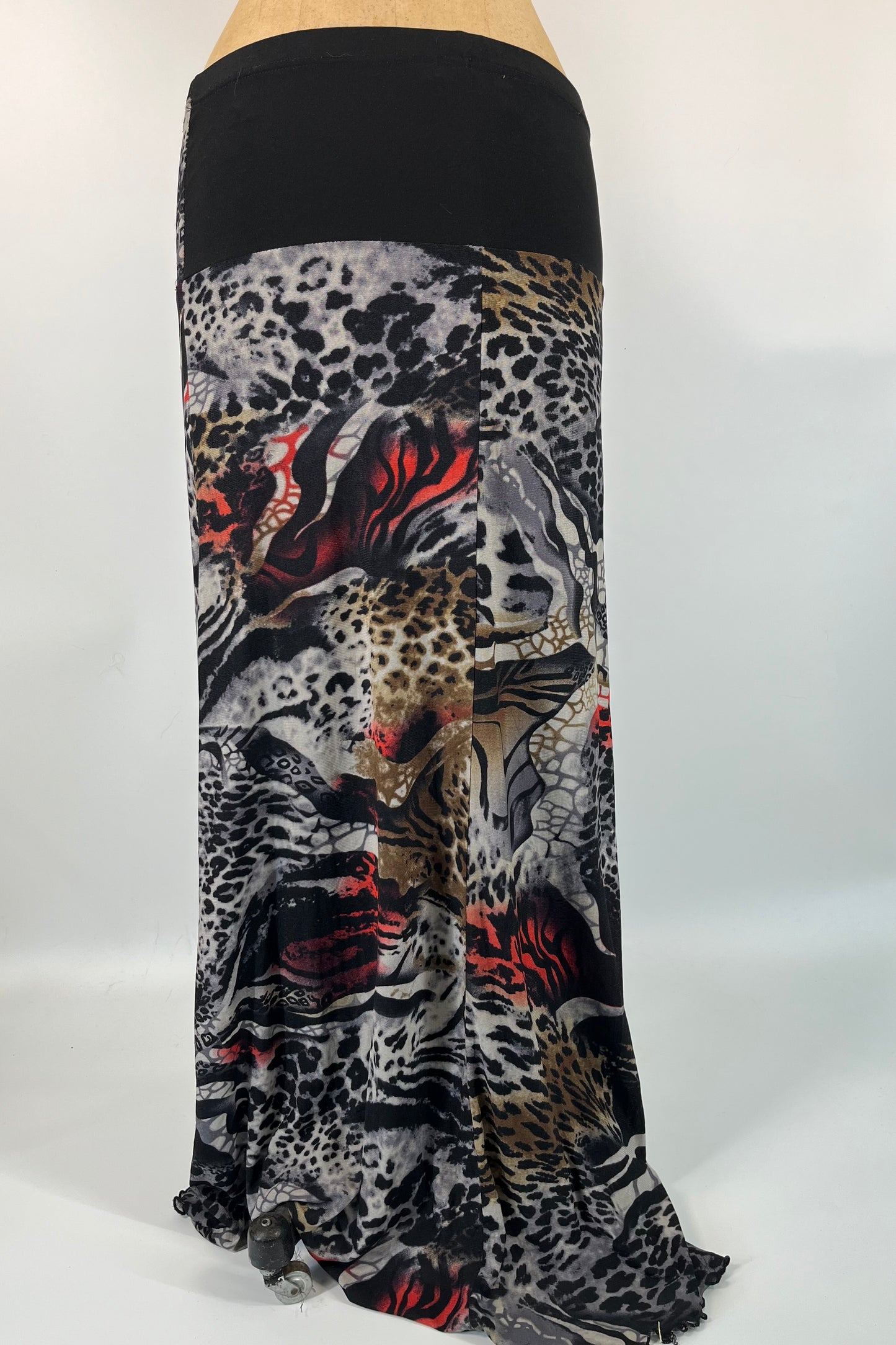 Abstract Cheetah Print Maxi Skirt With Rosette