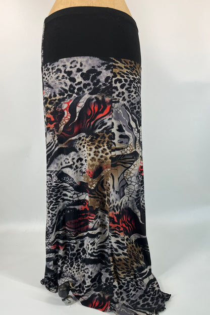 Abstract Cheetah Print Maxi Skirt With Rosette