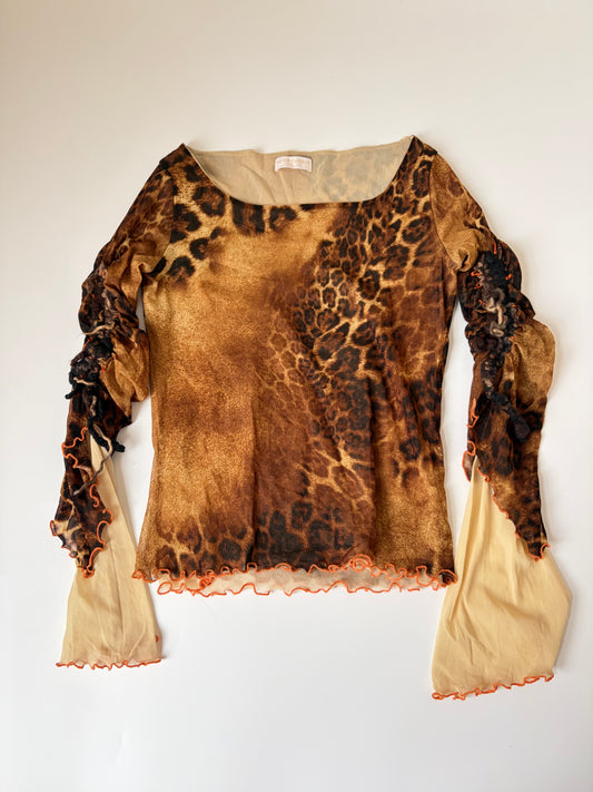 Made in Italy Mesh Cheetah Print Long Sleeve with Unique Sleeve Accents