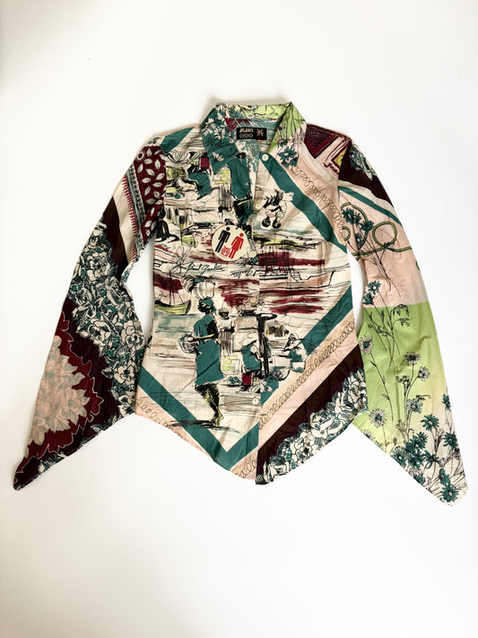 Deadstock Jean Paul Gaultier (JPG JEANS) Asymmetrical Sleeve Paris Button Up Shirt Made in Italy 100% Cotton