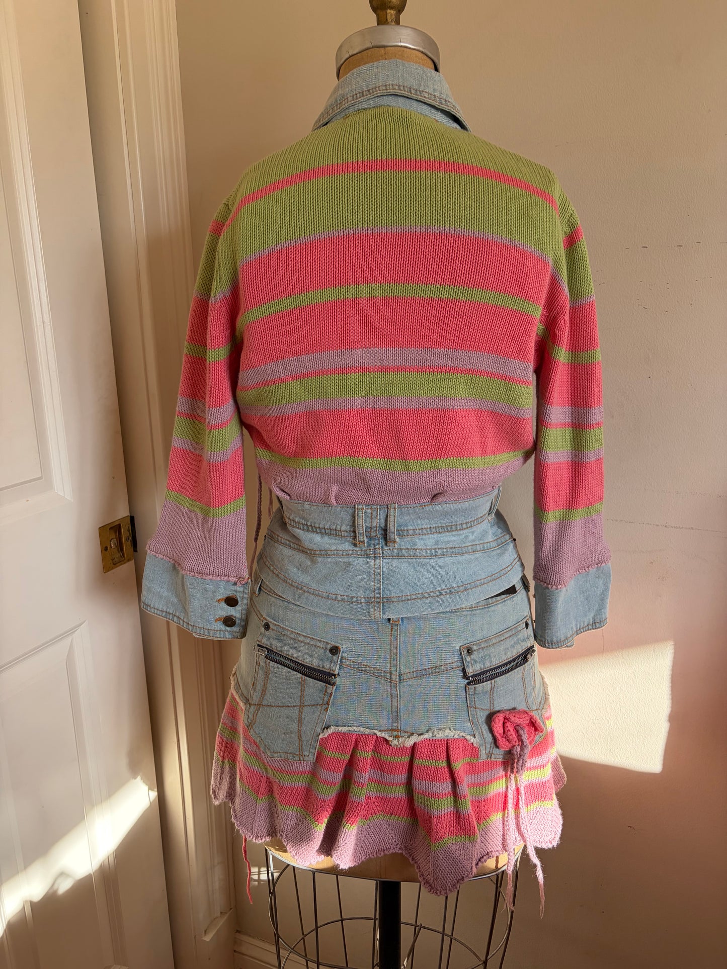 Made in Italy Denim Crochet Mini Skirt and Jacket Set