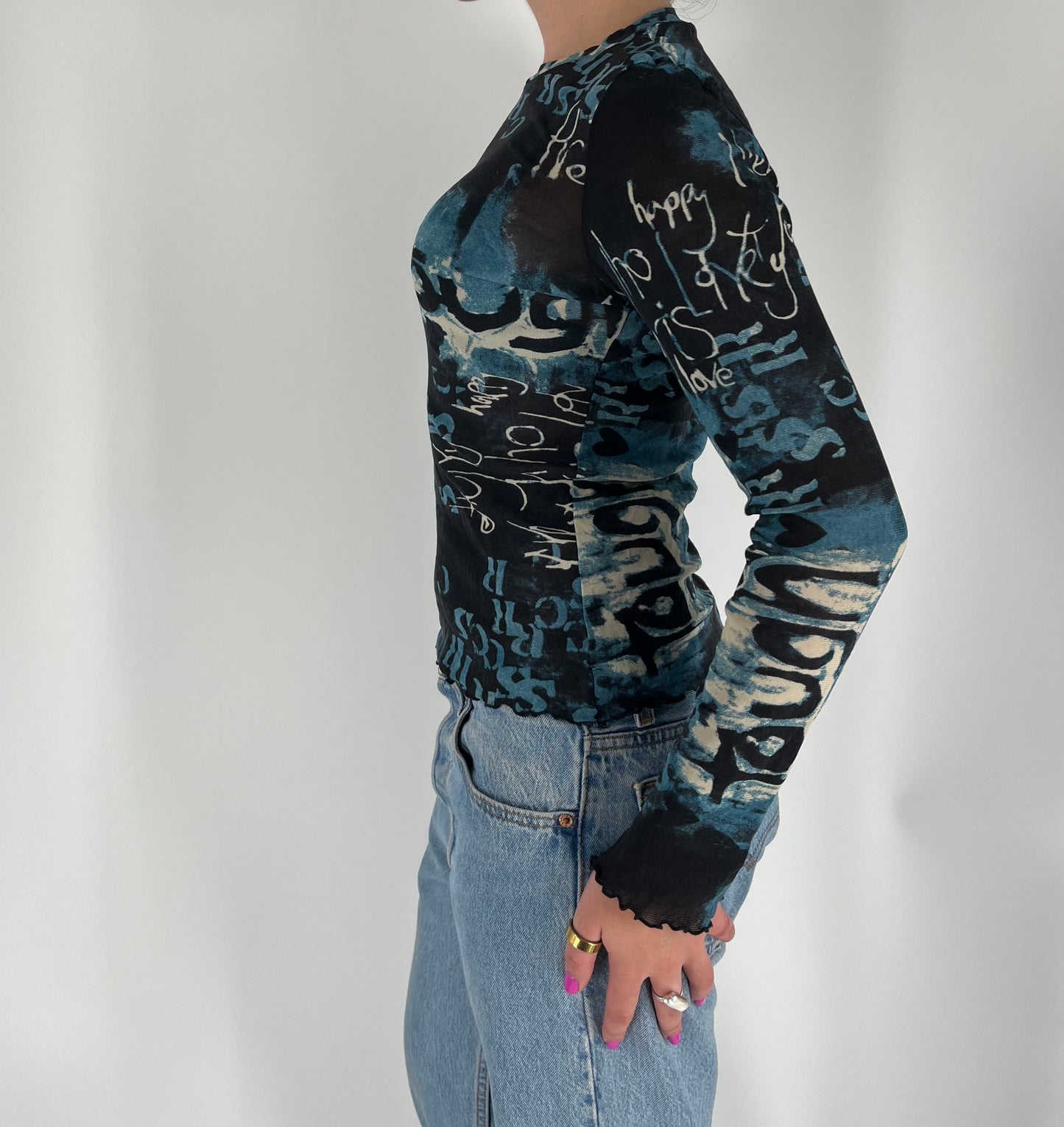 Euro Mesh Graphic Long Sleeve Top