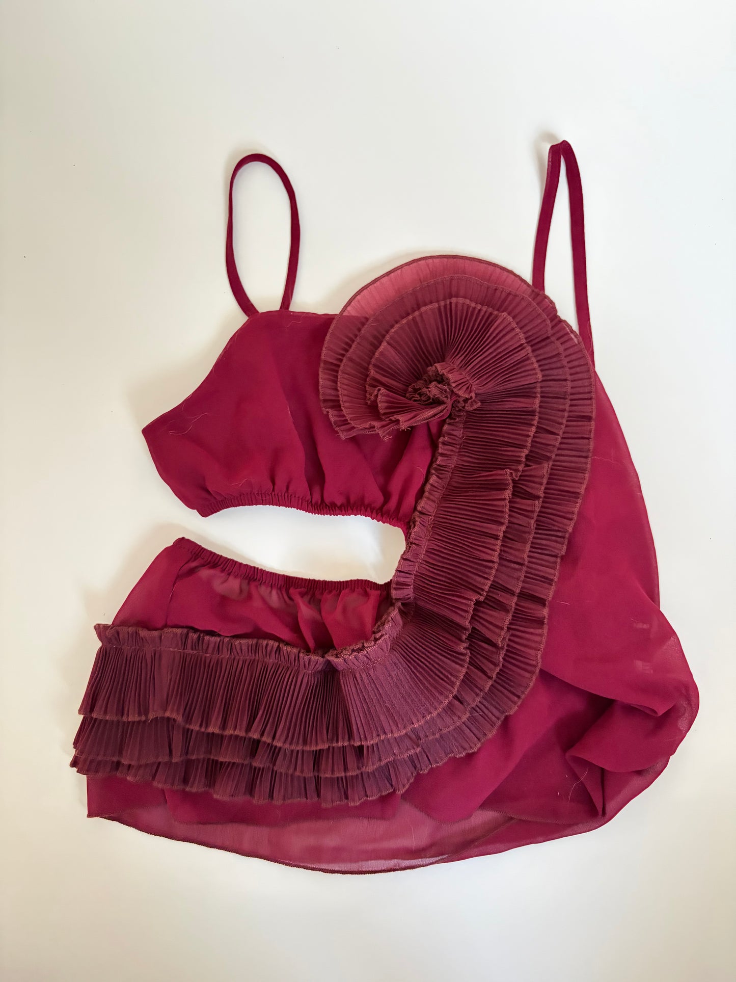 Unique Tank with Ruffle Applique and Waist Cutout