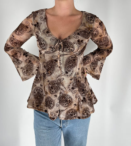 Paisley Long Sleeve With Bell Sleeves and a Babydoll Bodice