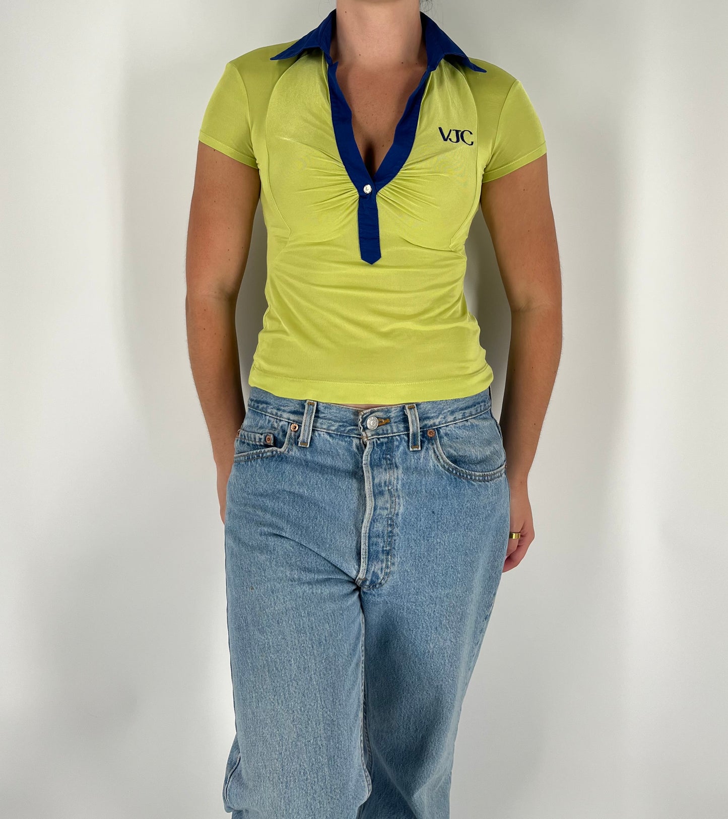 Versace Jeans Couture Micro Mesh Collared Top