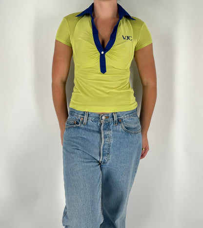 Versace Jeans Couture Micro Mesh Collared Top