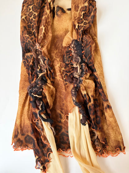 Made in Italy Mesh Cheetah Print Long Sleeve with Unique Sleeve Accents